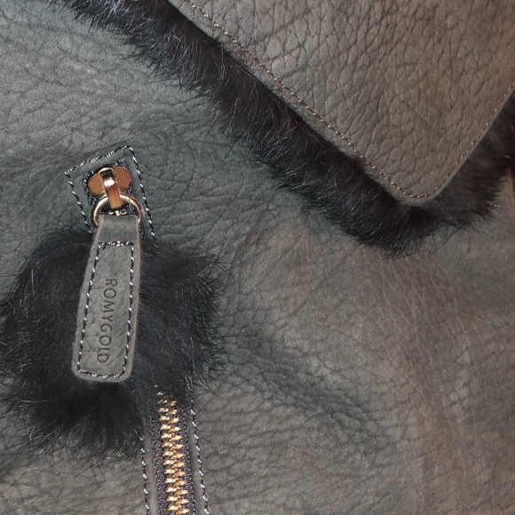 Grey suede and fur trim envelope bag - RomyGold - Picture 3 of 4